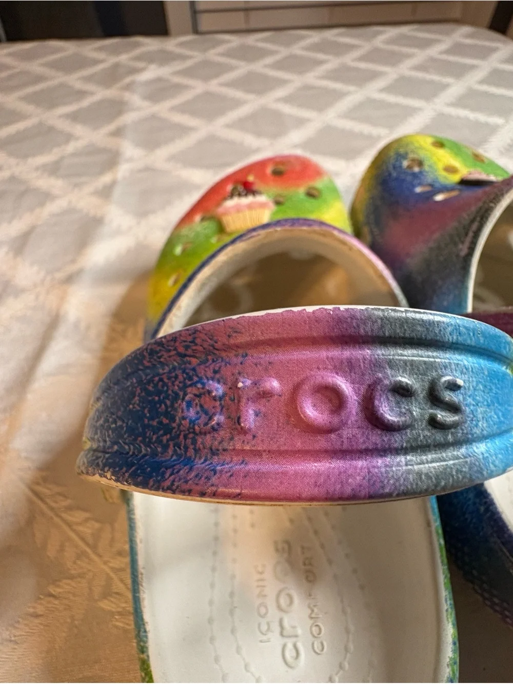 CROCS Kids Rainbow Tie-Dye Clogs with Ice Cream Charms